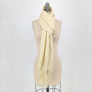 Pashmina Shawl Kashmir Cashmere Fringe Rectangular Scarf Yellow 28.5in x 82in